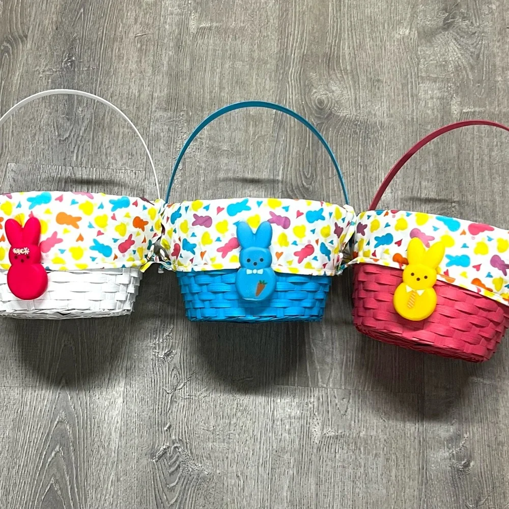 Peeps Easter Bunny Woven Basket - Blue, Pink, White pk 3 X-Large easter decor